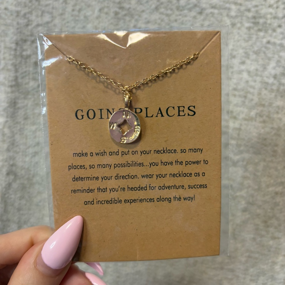 Compass Style Gold-Toned Pendant Necklace